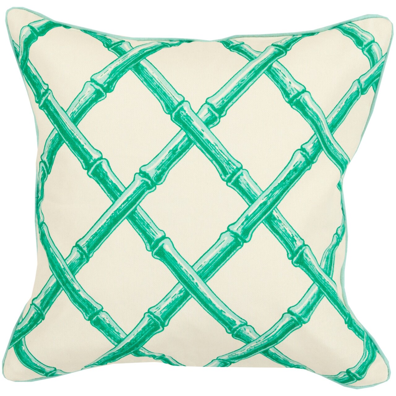 Tiwari Home 20" Green and Cream White Bamboo Square Throw Pillow Cover